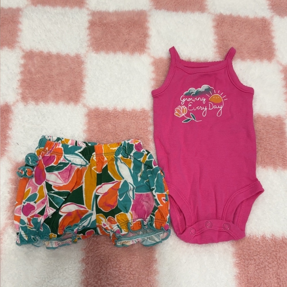 Carter's Pink Bodysuit and Floral Short Set